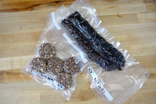 Vacuum sealed chocolate chia bars and beef jerky | Wise Food Storage | Vacuum Sealing Food